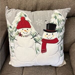 Two St. Nicholas Snowman Pillows  18X18 & One Patchwork Pine Christmas Pillow